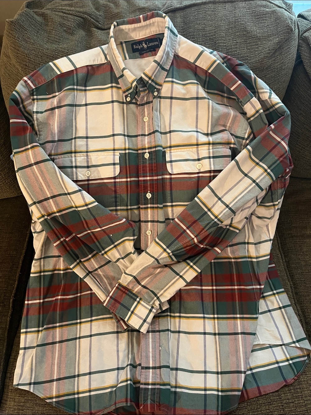Ralph Lauren Men's Red, Green & White Plaid Button-Down Shirt